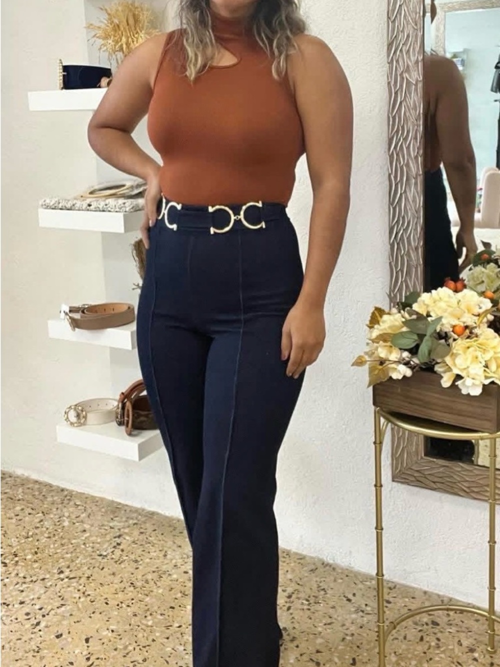 High-Waist Navy Trousers